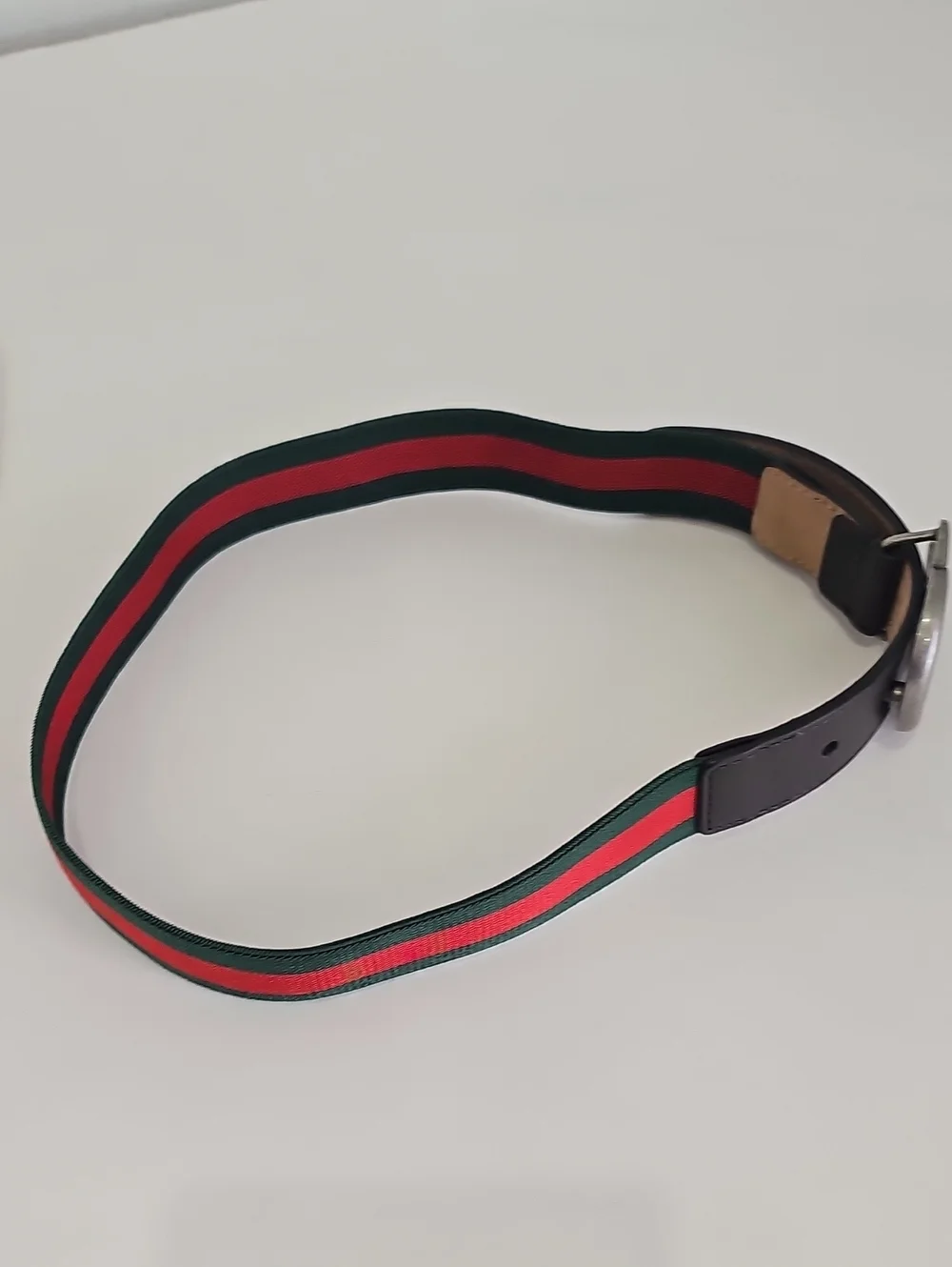 Gucci kids belt GG Logo Red Green Elastic Brown Leather HAENN S . 214452
